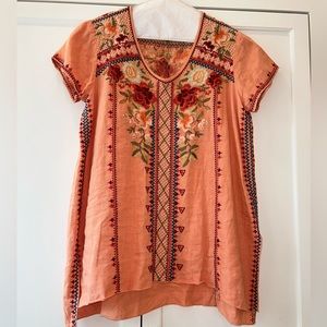 Peach Embroidered Johnny Was Tunic